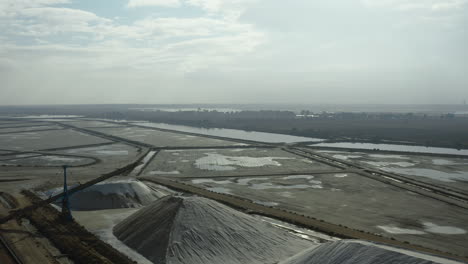 Flying-over-The-Salins-du-Midi-salt-company-in-Aigues-Mortes-aerial-drone-view